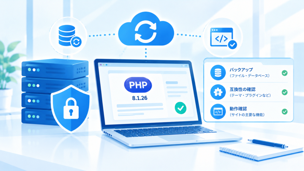 PHPのバージョン番号や、修正の適用状況を確認するポイントを示す